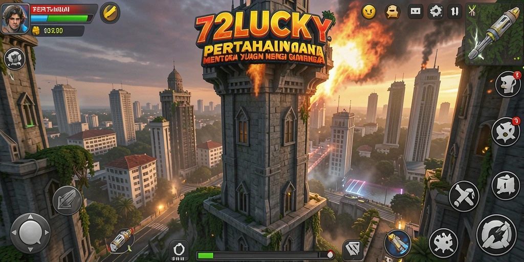 Screenshot 72LUCKY menampilkan aksi seru dalam permainan Tower Defense.
