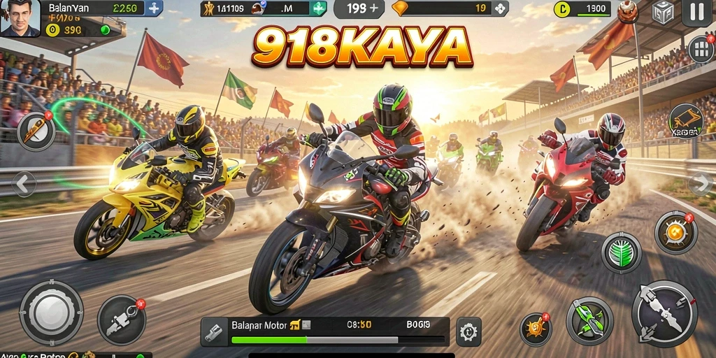 Tampilan gameplay seru dari balapan motor 918KAYA.
