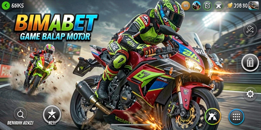 Screenshot menampilkan aksi balap motor yang mendebarkan di BIMABET.