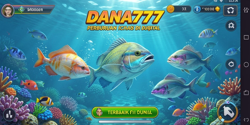 Tampilan gameplay DANA777 saat berburu ikan dengan senjata.