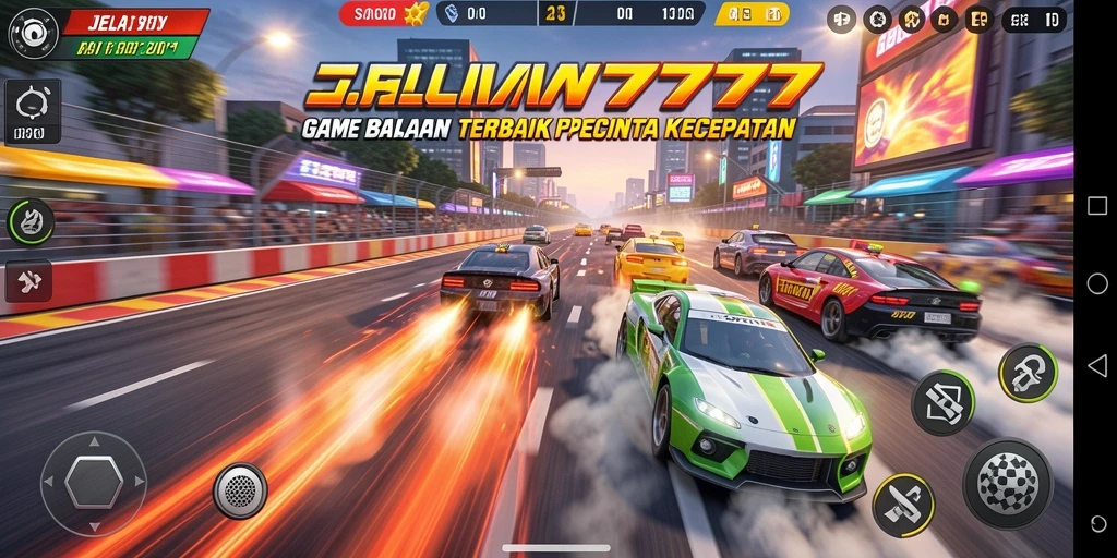 Screenshot menampilkan aksi balapan mendebarkan di JELAS777.