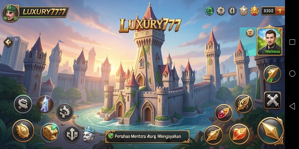 Tampilan gameplay LUXURY777 dengan menara yang strategis dan musuh yang beragam.
