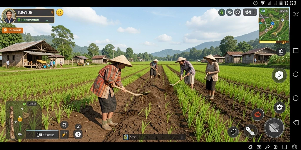 Tampilan gameplay MG108 yang memukau saat bertani.