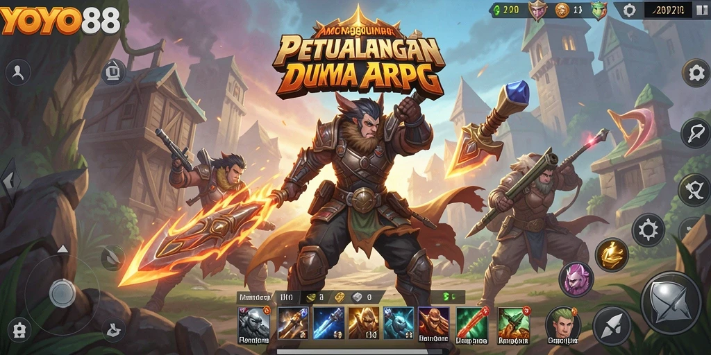 Screenshot gameplay YOYO88 menampilkan pertarungan seru di dunia fantasi.